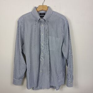 Lauren Ralph Lauren Dress Shirt Blue Classic Pinstripe Button Down Preppy Career